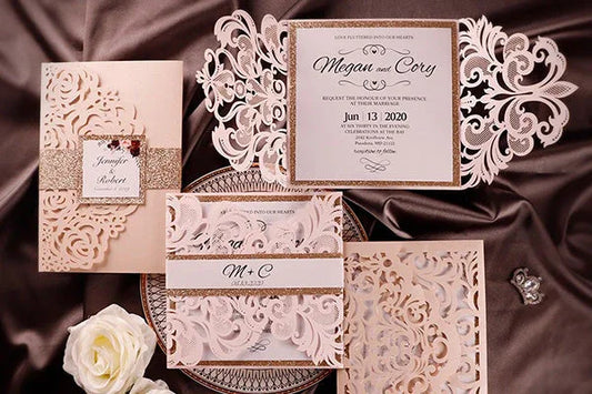 pink and rose gold wedding invitations