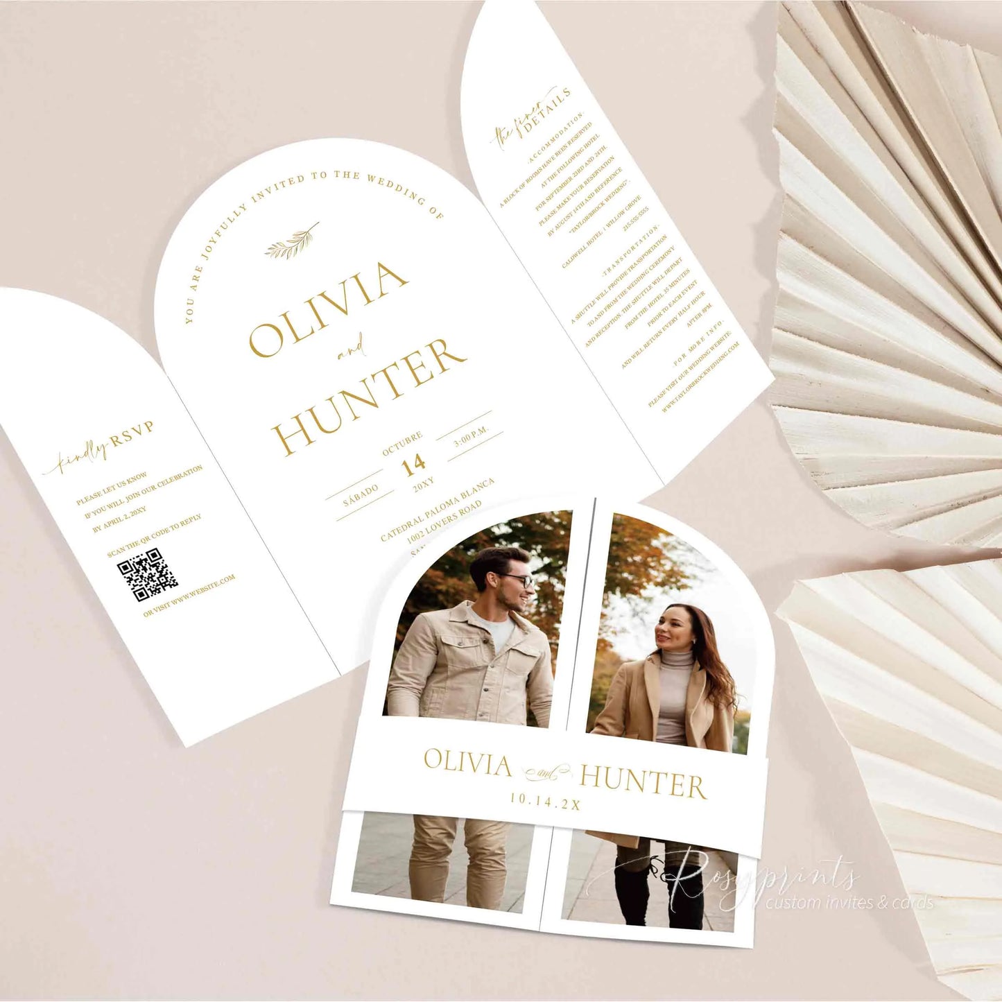 arched shape gatefold wedding invitations w/ Photo, All-in-One ROSG38 - Rosy Prints