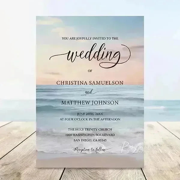 Simple summer ocean beach wedding invitations RPS28 - Rosy Prints