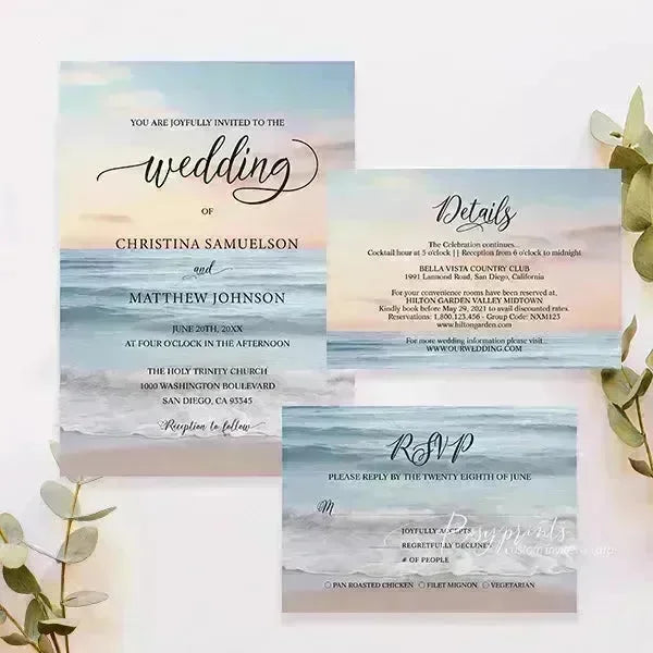 Simple summer ocean beach wedding invitations RPS28 - Rosy Prints