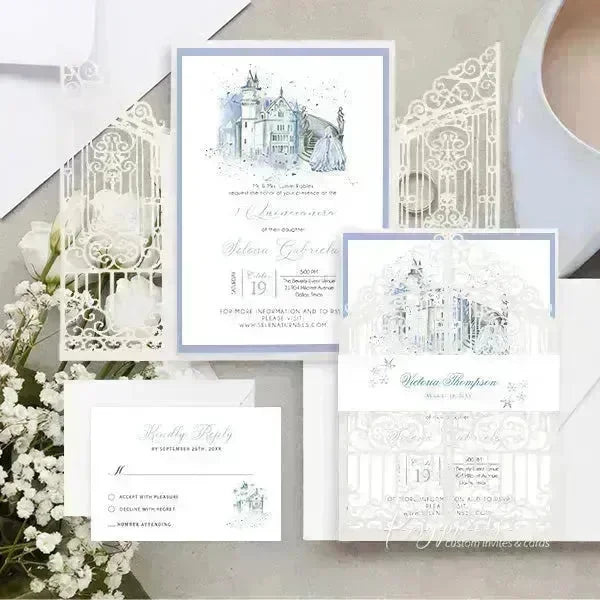 Cinderella fairytale light blue birthday invitations ROSG21 - Rosy Prints