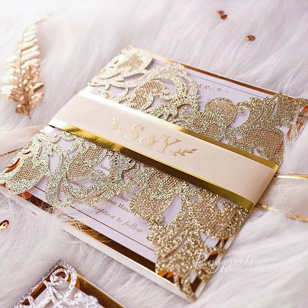 sparkle gold foil gatefold wedding invitations ROSYF04 - Rosy Prints