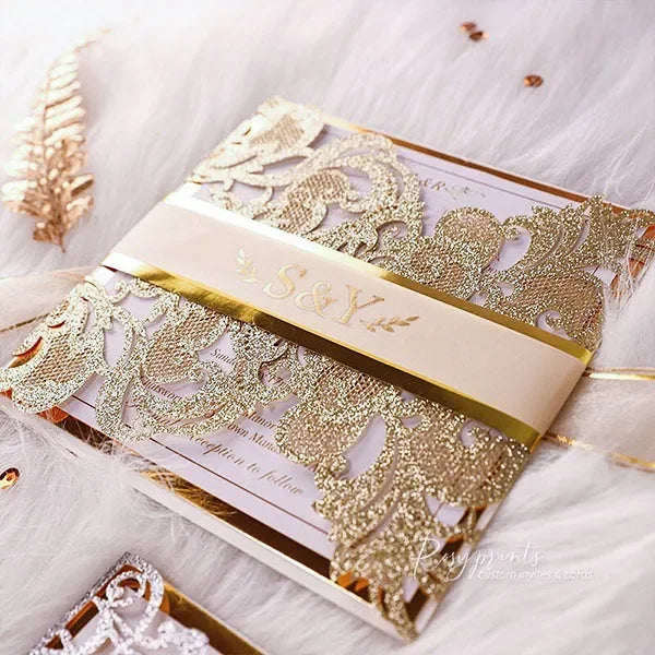 sparkle gold foil gatefold wedding invitations ROSYF04 - Rosy Prints