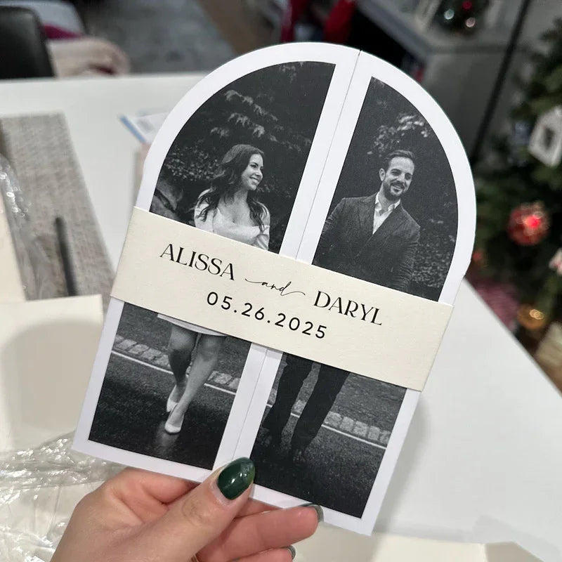 arched shape gatefold wedding invitations w/ Photo, All-in-One ROSG38 - Rosy Prints