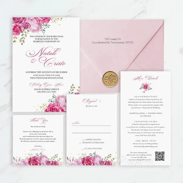 fuchsia hot pink garden wedding invitations ROSYP20 - Rosy Prints
