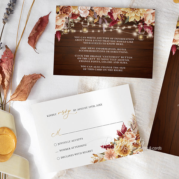 rustic barn fall floral mason jar autumn wedding invitations