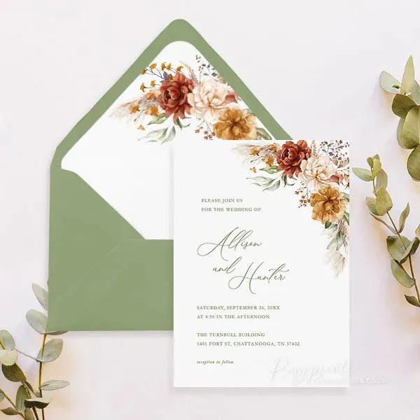 terracotta and sage green boho wedding invitations RPS25 - Rosy Prints