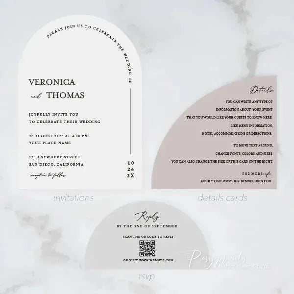 neutral tones arch stacked wedding invitations RPS02 - Rosy Prints