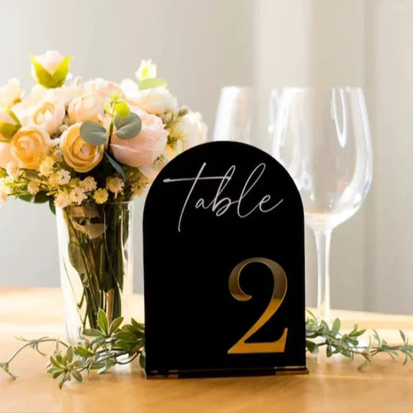 black and gold acrylic table numbers with base, 5sets - Rosy Prints