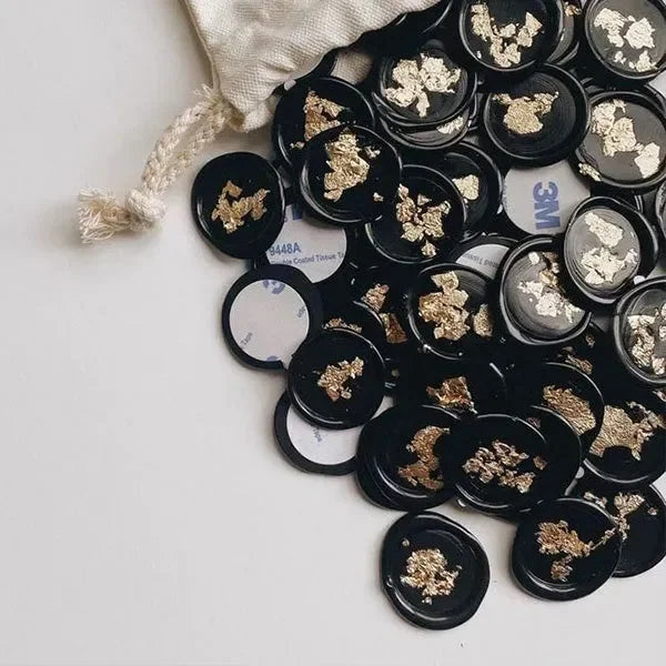 gold foil flake black wax seals for invitations, Self adhesive, Premade, 10pcs/set - Rosy Prints