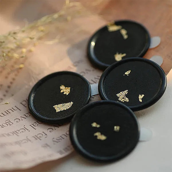 gold foil flake black wax seals for invitations, Self adhesive, Premade