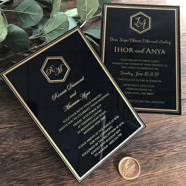 modern gold and black mirror acrylic wedding invitations RPMA04 - Rosy Prints