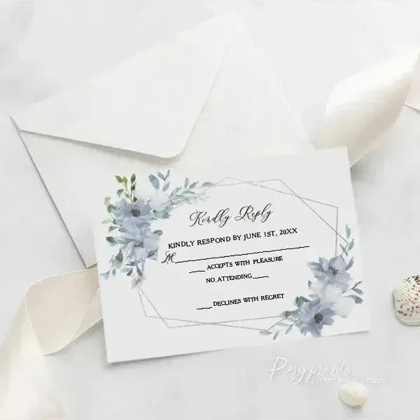 dusty blue and white acrylic wedding invitations ROSYA27 - Rosy Prints