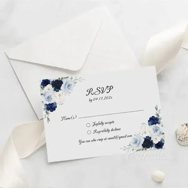 navy blue floral acrylic quinceanera invitations ROSYA50 - Rosy Prints