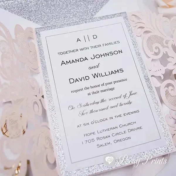 inviting blush pink gatefold wedding invitations ROSYG01 - Rosy Prints