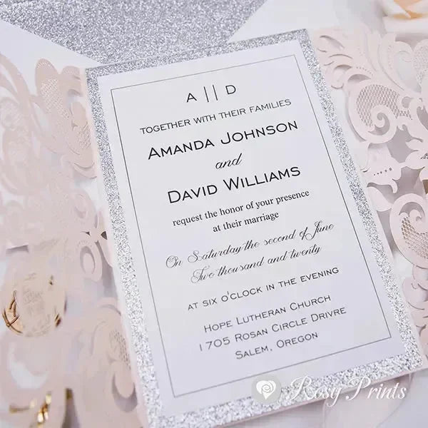 inviting blush pink gatefold wedding invitations ROSYG01 - Rosy Prints