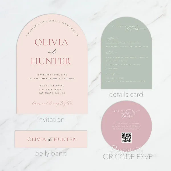 Modern Blush and Dusty Rose Arched Wedding Invitations RPS48 - Rosy Prints