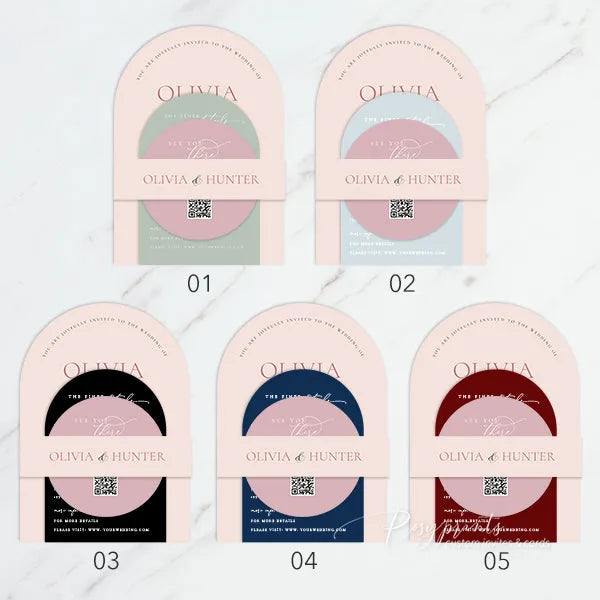 Modern Blush and Dusty Rose Arched Wedding Invitations RPS48 - Rosy Prints