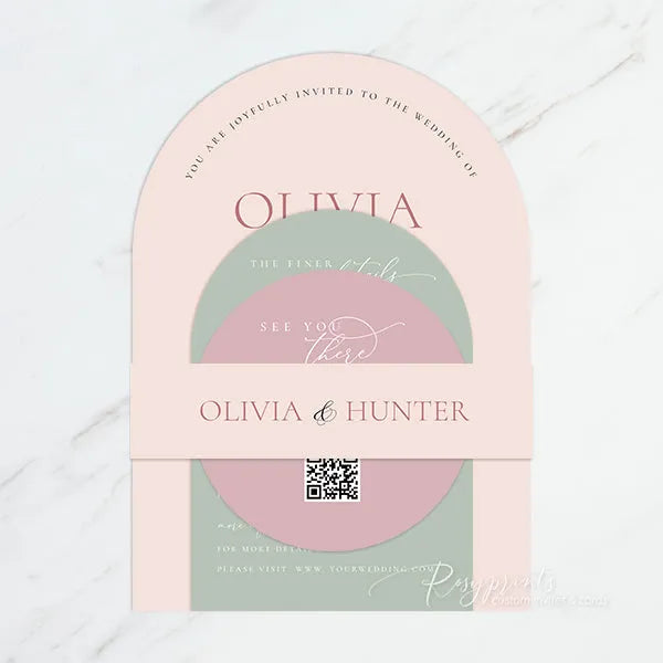Modern Blush and Dusty Rose Arched Wedding Invitations RPS48 - Rosy Prints