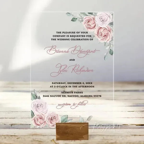 blush pink floral acrylic wedding invitations ROSYA15 - Rosy Prints