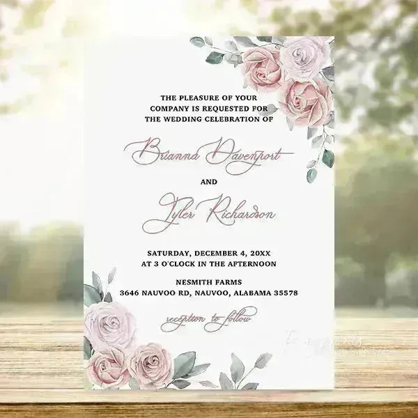 pastel rose pink rustic floral wedding invitations RPS41 - Rosy Prints