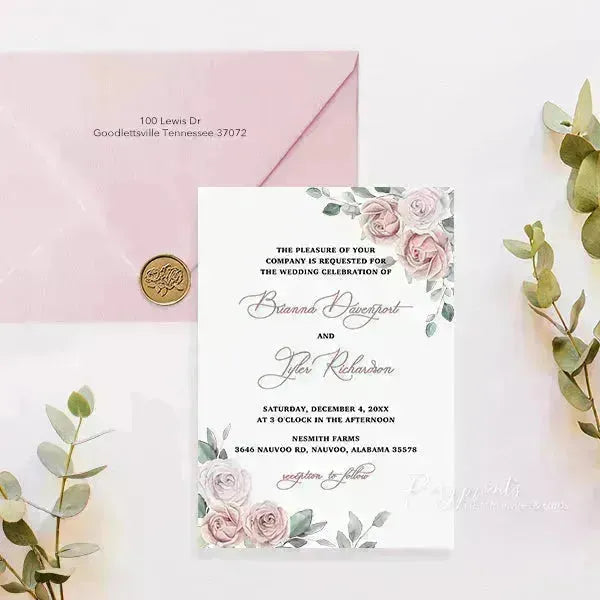 pastel rose pink rustic floral wedding invitations RPS41 - Rosy Prints