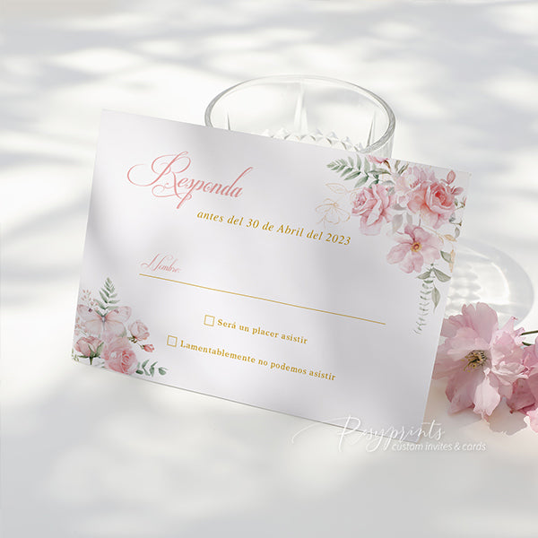pink floral quinceañera invitation elegant 15th 16th birthday invite ROSYP66
