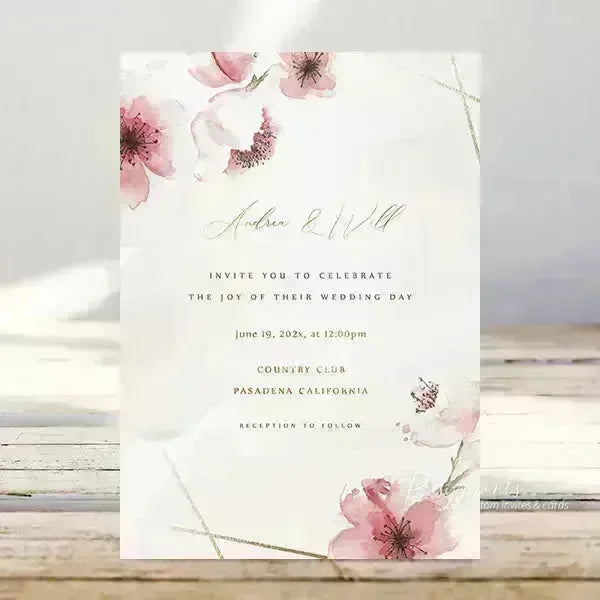 pink cheery blossom spring flowers wedding invitations RPV14 - Rosy Prints