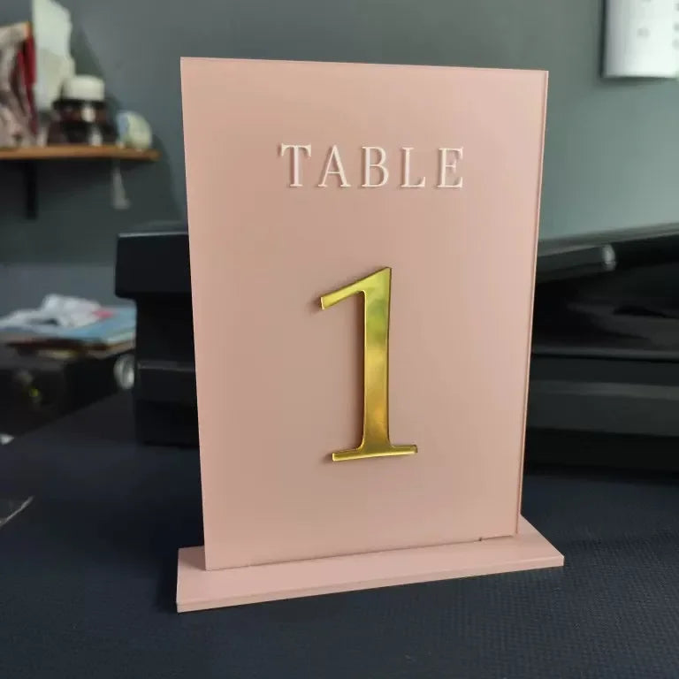 modern blush pink and gold acrylic table numbers, 5sets - Rosy Prints