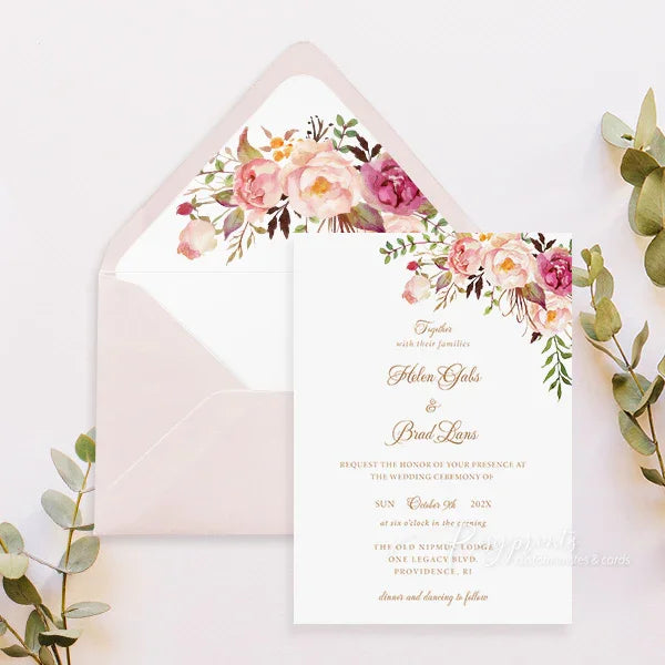 rustic blush pink flowers boho wedding invitations RPS39-A - Rosy Prints