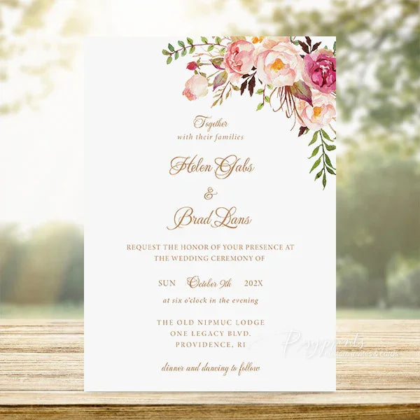 rustic blush pink flowers boho wedding invitations RPS39-A - Rosy Prints