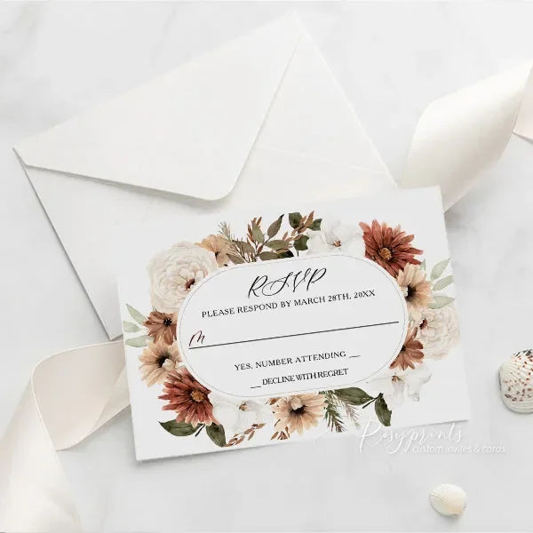 boho terracotta rust brown acrylic wedding invitations ROSYA91 - Rosy Prints