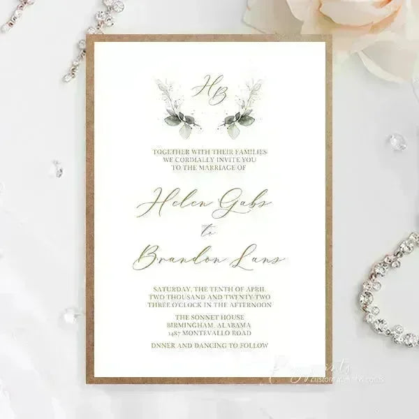 rustic sage green and brown overlay wedding invitations RPO02 - Rosy Prints