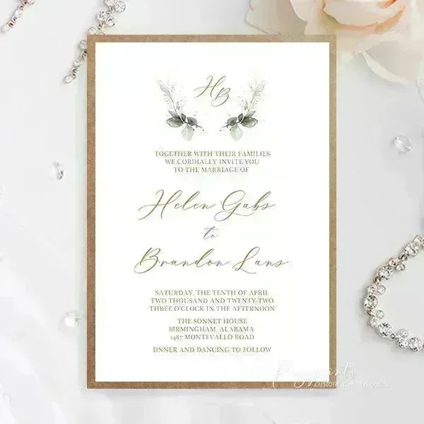 rustic sage green and brown overlay wedding invitations RPO02 - Rosy Prints