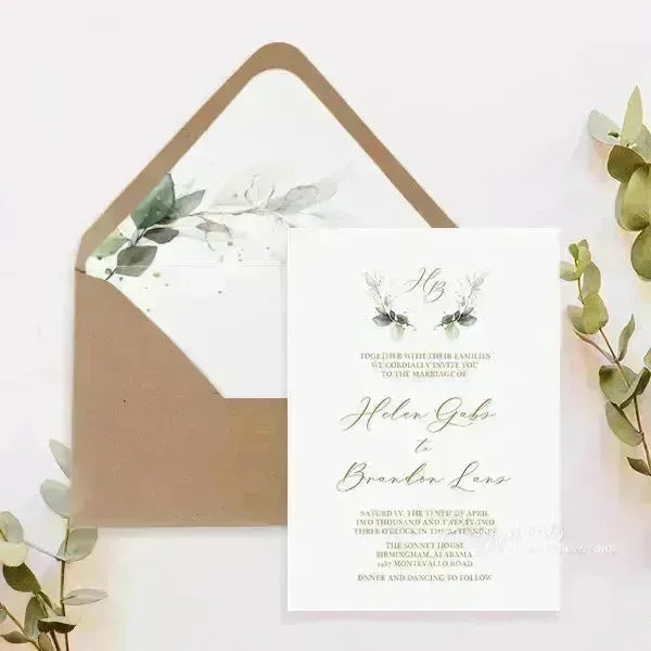 rustic sage green and brown overlay wedding invitations RPO02 - Rosy Prints