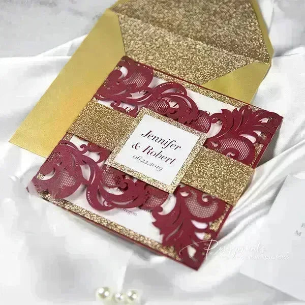 modern elegant burgundy and gold wedding invitations ROSYG21 - Rosy Prints