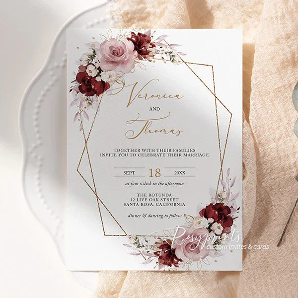 rustic burgundy dusty rose vellum jacket wedding invitations