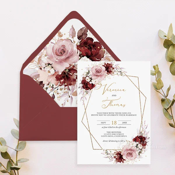 rustic burgundy dusty rose vellum jacket wedding invitations