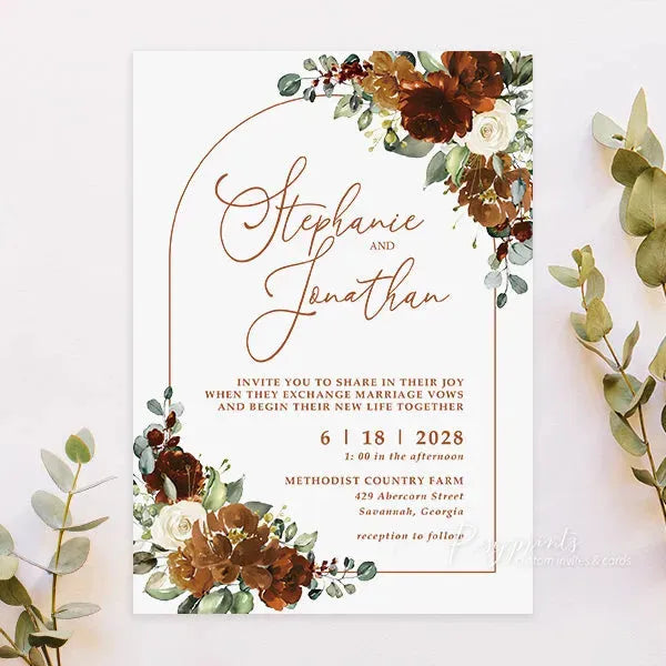 orange and burgundy rustic wedding invitations RPF24 - Rosy Prints