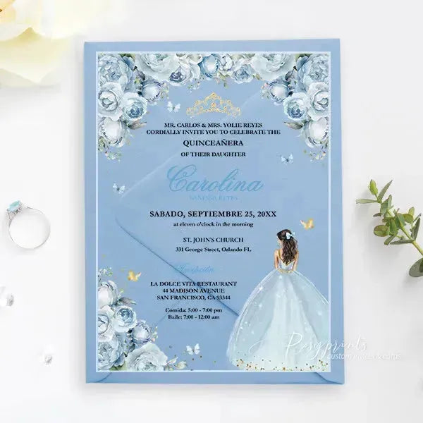 blue cinderella clear acrylic quince invitations ROSYA54 - Rosy Prints