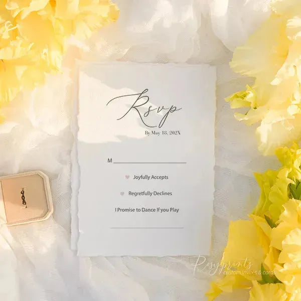 country flower deckled edge wedding invitations ROSYD06 - Rosy Prints