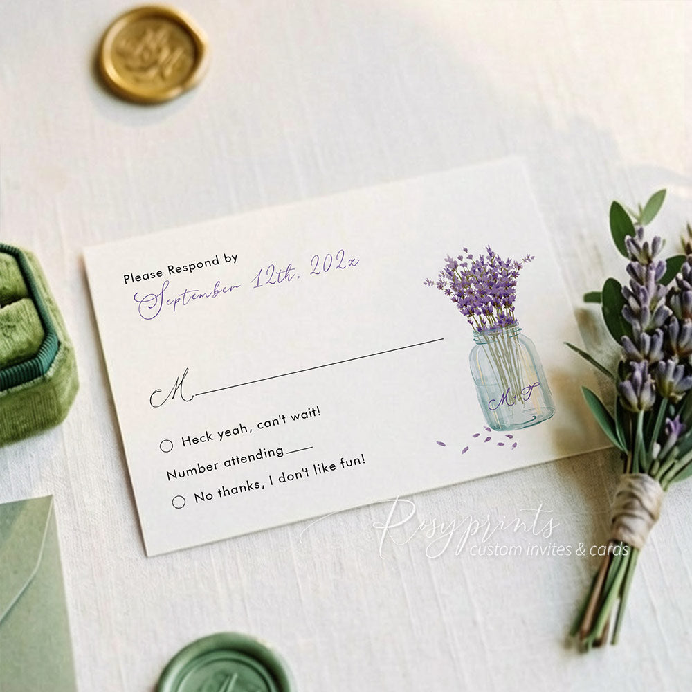 country lavender purple floral wedding invitations ROSYV03