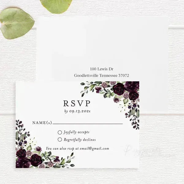 dark moody purple floral wedding invitations RPFLAT06 - Rosy Prints