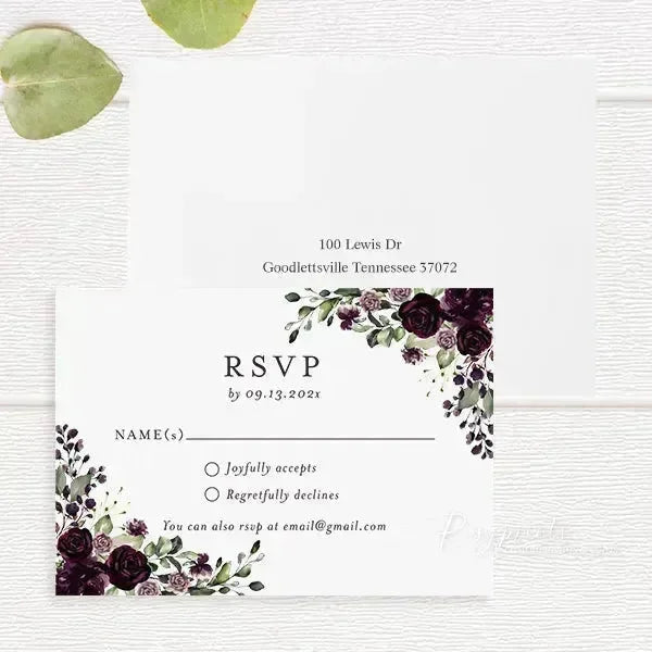 dark moody purple floral wedding invitations RPFLAT06 - Rosy Prints