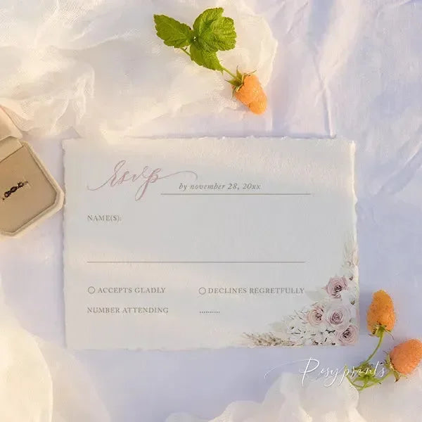 boho dusty rose deckled edge wedding invitations ROSYD03 - Rosy Prints