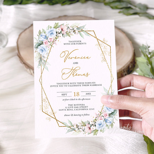 rustic dusty blue dusty rose vellum floral wedding invitations