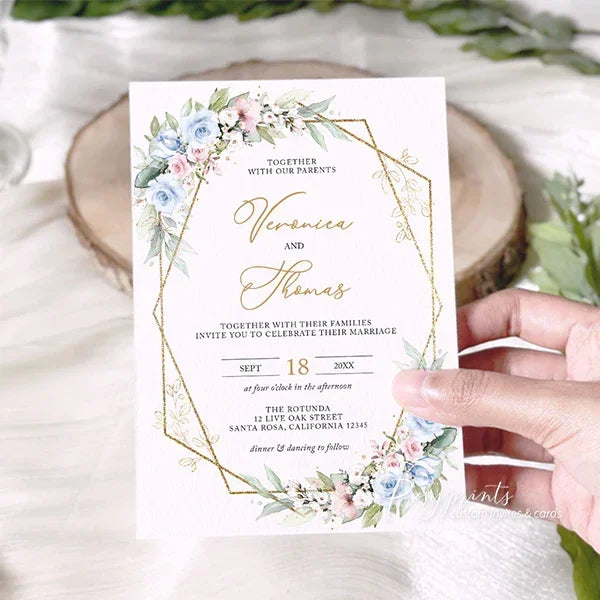 rustic dusty blue dusty rose vellum floral wedding invitations