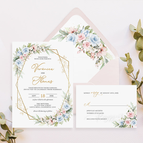 rustic dusty blue dusty rose vellum floral wedding invitations
