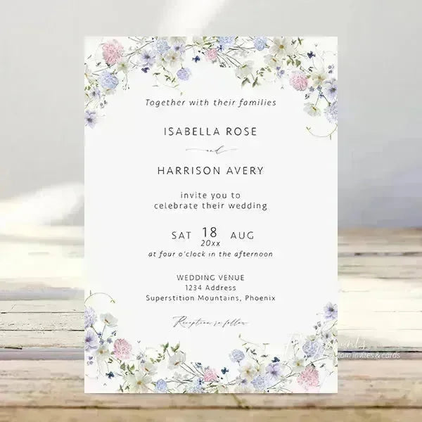dusty blue and purple wildflower wedding invitations ROSYP02 - Rosy Prints