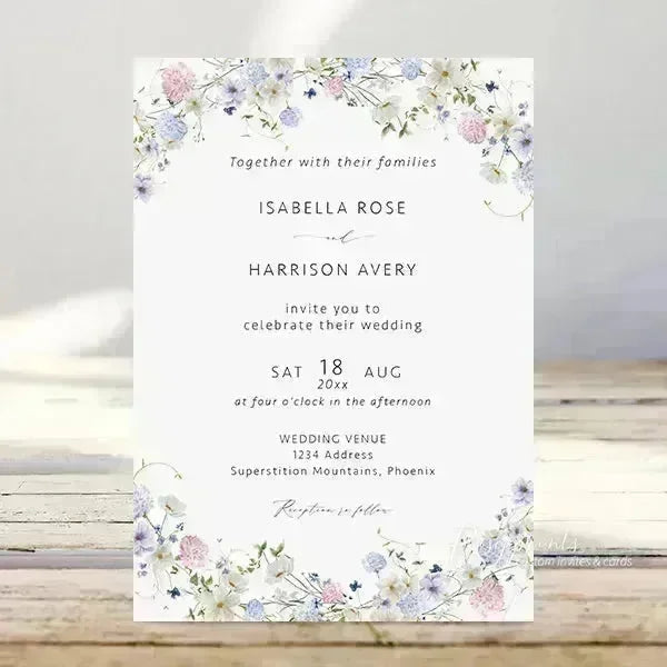 dusty blue and purple wildflower wedding invitations ROSYP02 - Rosy Prints